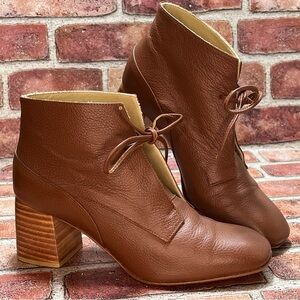 Acento Se Autor Argentina Brown Leather Stacked Heel Booties Sz. 7 $340 Retail